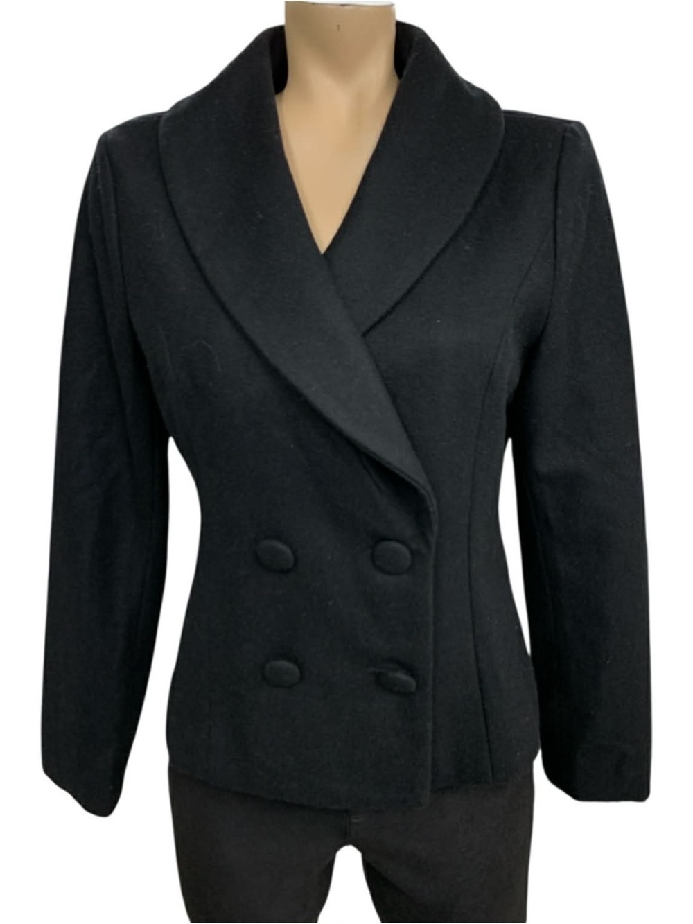 Vogue Black Double-Breasted Pea Coat Size M
